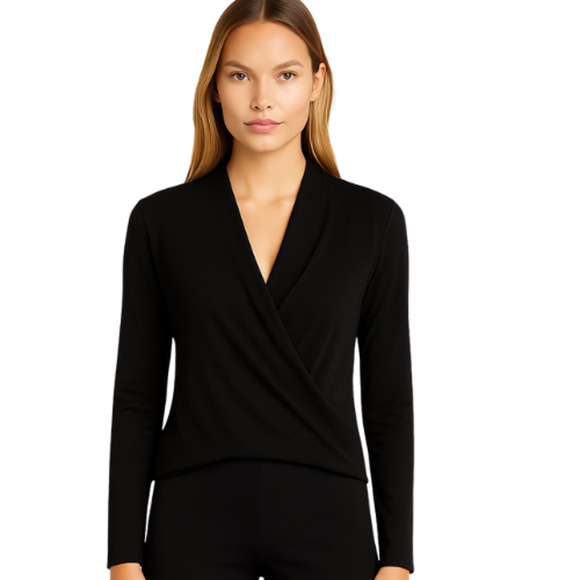 Banana Republic Mock Wrap Blouse in Black EUC Size Small - Picture 1 of 2